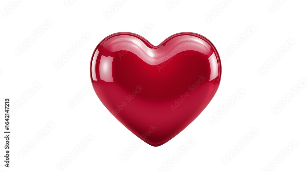 Fototapeta premium Glossy red heart emoji with smooth gradient and soft light reflections, isolated PNG