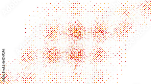 Abstract geometric background with a diagonal pattern of warm orange and red digital crosses. Modern vector illustration with a pixelated mosaic texture
