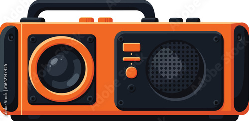 Vintage orange and black radio device with dials and speaker vector illustration 