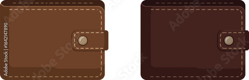 Brown and Dark Brown Leather Wallets with Snap Closure Vector Illustration for Fashion and Accessories Design 