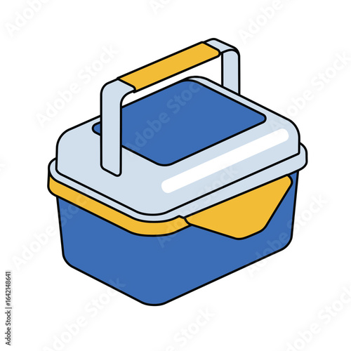 Lunch box with handle in blue and yellow colors for food storage  