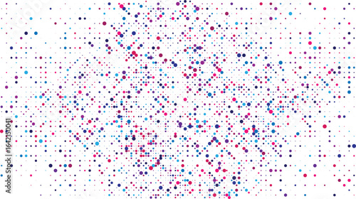 Abstract colorful background with a vortex of modern halftone dots. Dynamic vector illustration of digital particles and pixels for technology concepts