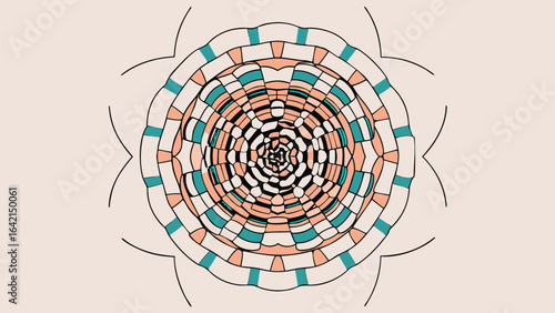 Abstract geometric design featuring a symmetrical pattern with floral outer edges