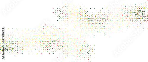 Colorful confetti dots flowing in a wave on white background abstract particle layout simple multicolor sprinkle festive design for celebration banner and modern backdrop