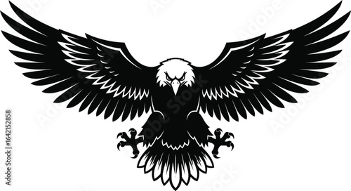 Vector art of black eagle with spread wings isolated on white background