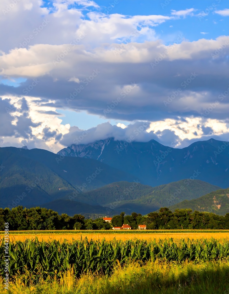 Obraz premium Cornfield mountain landscape view