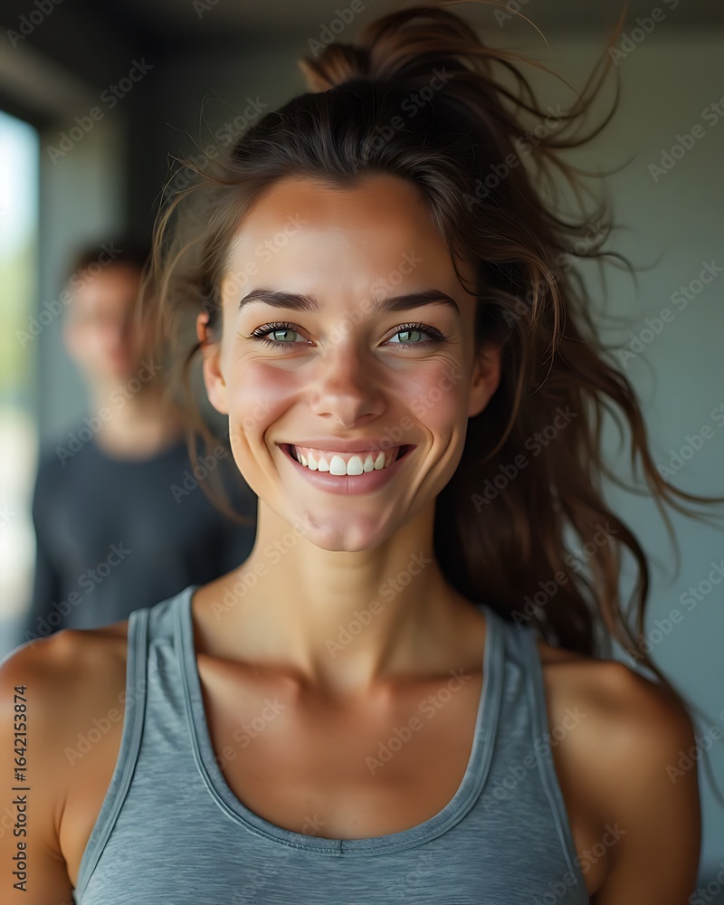 Woman smiling in a gray tank top indoors wallpaper images Woman smiling in a gray tank top indoors wallpaper images