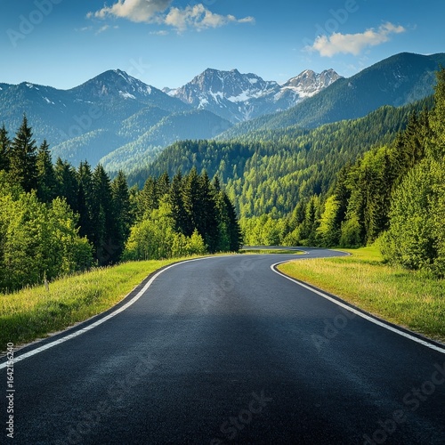 Mountain road through forest, Slovakia, summer.