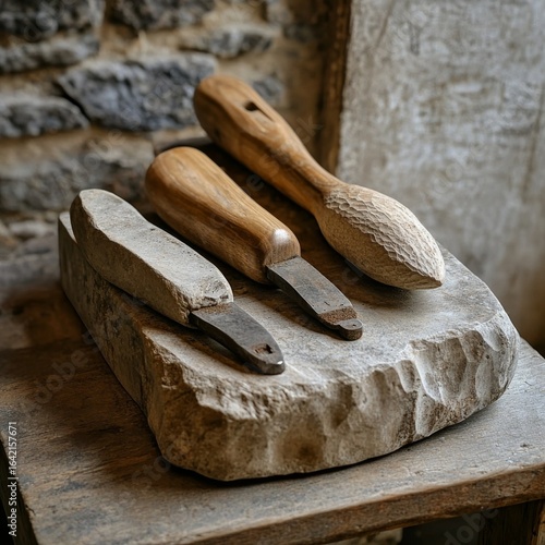 Antique hand stone carving tools.