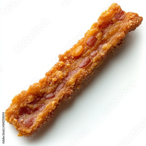 Bacon strip on white backdrop.