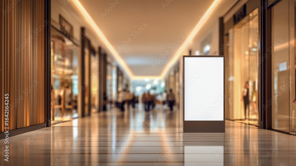 Obraz premium Blank Advertising Billboard Display in a Modern Shopping Mall, Ready for Customization and Marketing Campaigns