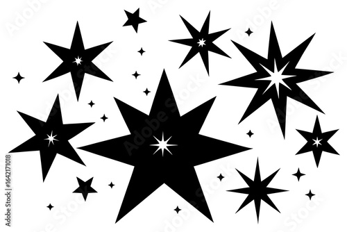 Collection of Black Starbursts and Sparkle Shapes on a White Background stars explosion