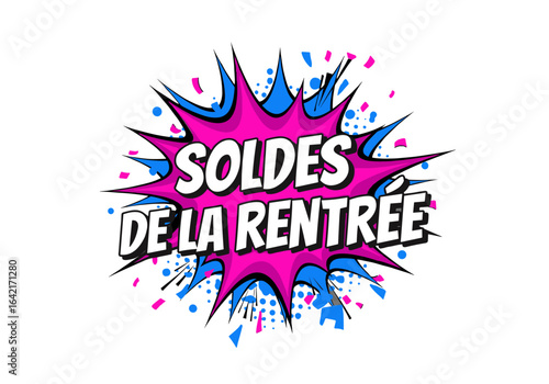 Soldes de la rentrée. Bannière de vente de style pop art. Illustration comique pour la promotion du retour à l'école. Bulle explosive avec texte.