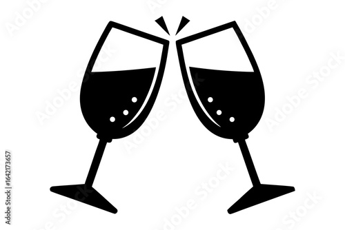 Two champagne glasses clinking with bubbles on white background Keywords: champagne, glasses, clinking, toast, celebration, cheers, bubbles, drink, beverage, alcohol, wine, sparkling, festive