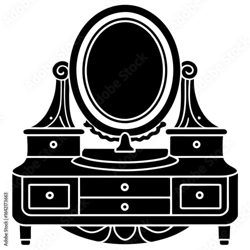 Vintage Dressing Table With Oval Mirror And Drawers Silhouette vanity dresser
