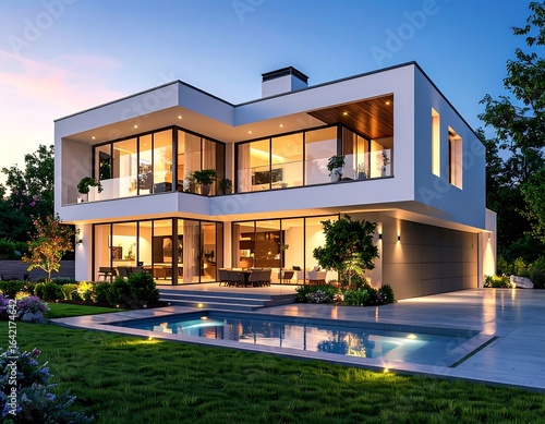 Wallpaper Mural Modern home with pool at twilight Torontodigital.ca