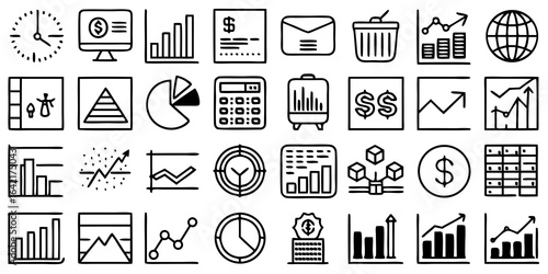 Hand Drawn Business Finance and Data Analysis Icons graph
