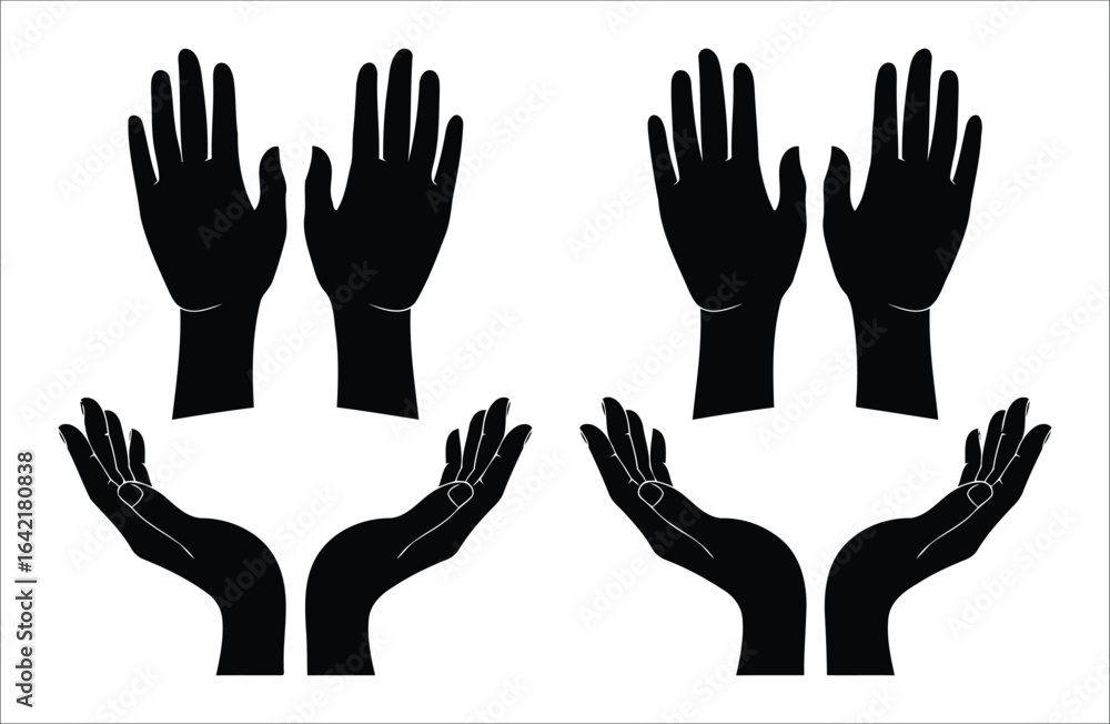 Obraz premium Four Black Silhouette Hands On White Background vector illustration