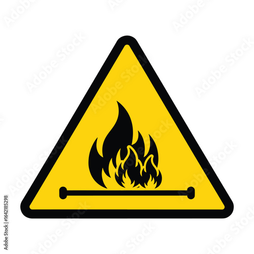 Flammable warning sign, vector illustration of a yellow triangular hazard symbol with a flame icon, fire danger. - Energy, Fire Symbol