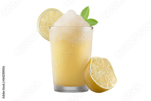 Canvastavla Refreshing Frozen Lemonade Drink with Lemon and Mint Garnish isolated on white t