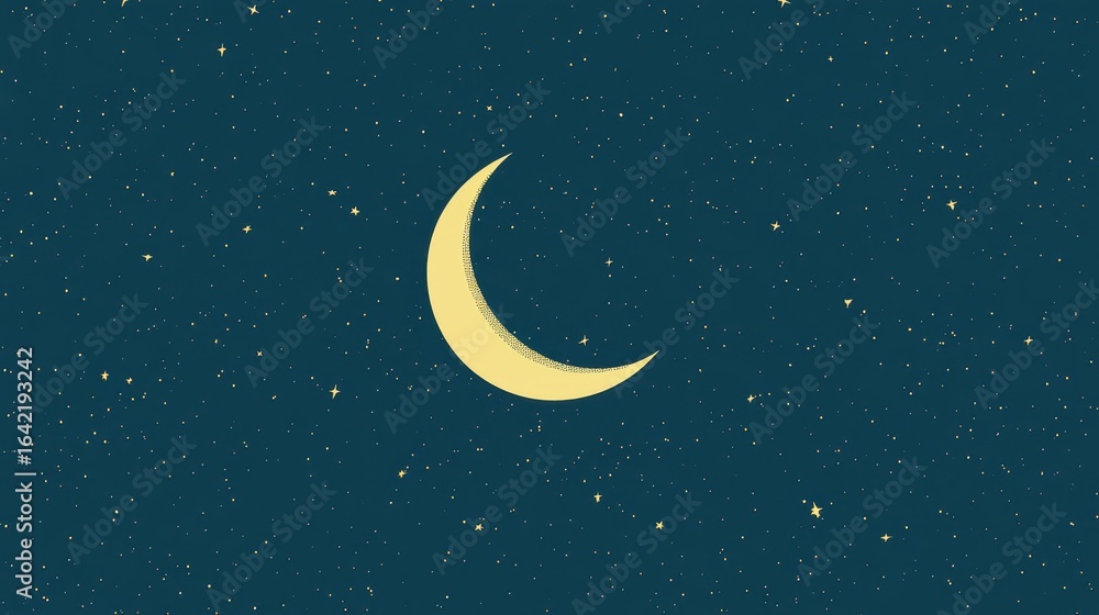 Naklejka premium A sleek, minimalist design features a crescent moon cradled by twinkling stars in a clean, modern style.