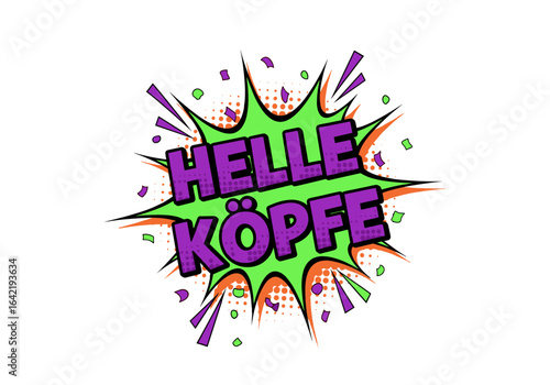 Helle Köpfe. Pop Art Sprechblase im Comic Stil. Illustration für Idee, Intelligenz und Kreativität.
