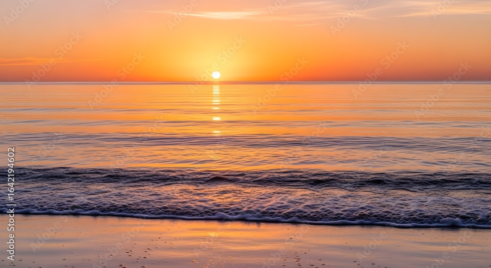 Fototapeta premium Serene Sunset Over Calm Ocean with Vibrant Orange and Pink Sky