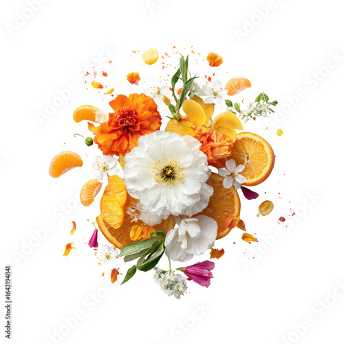 Vibrant floral and citrus arrangement
