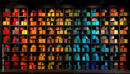 Colorful, geometric boxes arranged in a grid pattern.