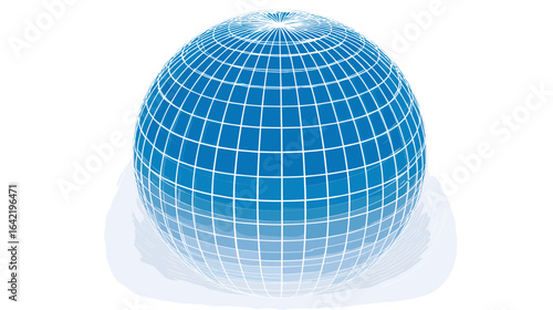 Abstract blue sphere with grid lines resting on a white cloud-like base against a black background, creating a modern, technological aesthetic.