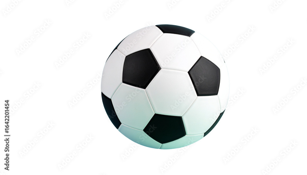 Naklejka premium Soccer Ball PNG, Classic Black and White Football with Stitching, Transparent Background, Outdoor Sports and Training Equipment
