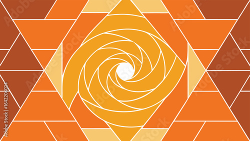 Abstract geometric pattern with orange hues and concentric swirls for backgrounds