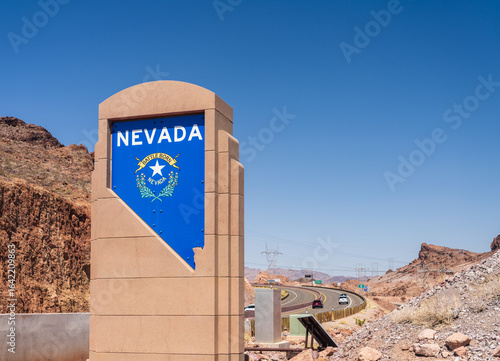 Entering Nevada state over the Mike O Callaghan and Pat Tillman Memorial Bridge across the Colorado river at Hoover dam
