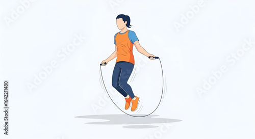 A woman in sportswear energetically skips rope, showcasing a dynamic fitness routine against a clean white backdrop, embodying vitality and dedication to health