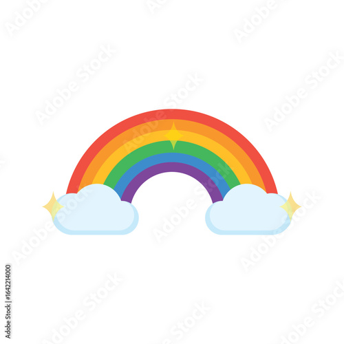 Rainbow with sparkly clouds. Vector