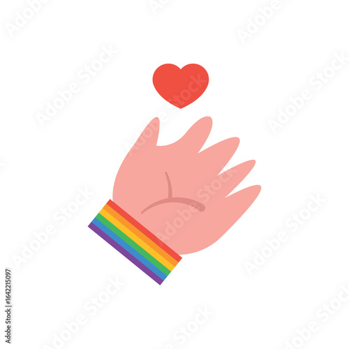 Rainbow hand sharing love. Vector