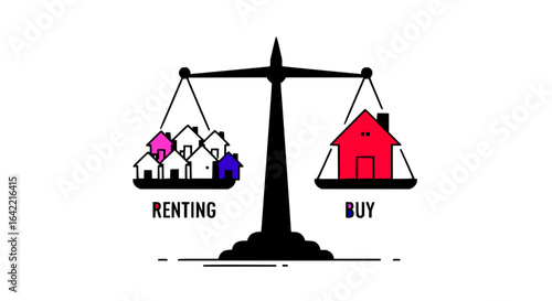 Buy vs Rent Real Estate Investment Decision, Home Ownership, Property Market Analysis, Financial Planning Modern Flat Design Vector Illustration