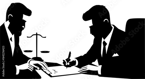 Real Estate Law Contract Signing Legal Representation, Property Sale Agreement, Attorney Services Vector Illustration