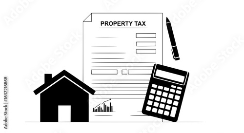 Property Tax Calculator Understanding Real Estate Taxes, Mortgage Planning, Homeownership Costs Vector Illustration