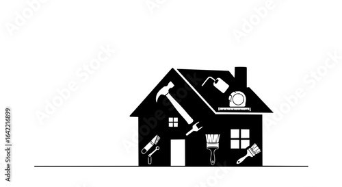 Home Improvement and Real Estate Renovation Services, Property Upgrade, Interior and Exterior Remodeling Vector Illustration