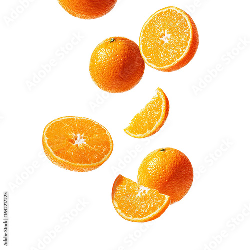 Falling orange slices against black background