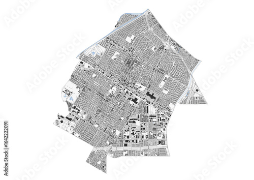 Vector city map of Downey with detailed highways , waterways and building  structures
