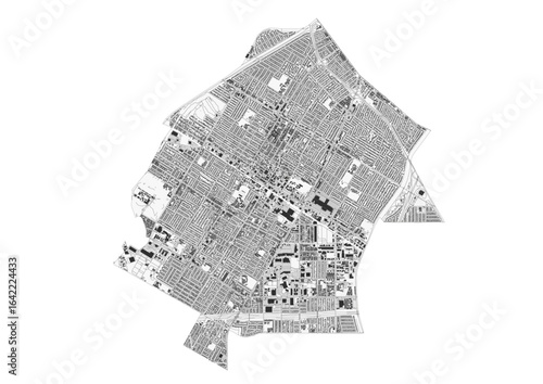 Vector city map of Downey with detailed highways and building structures
