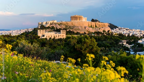 Hilltop city, golden hour