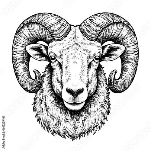 Detailed ram's head drawing