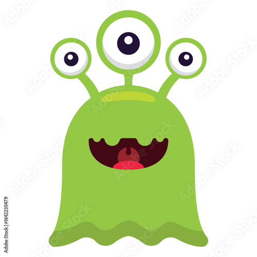 Green three eyed alien. Vector