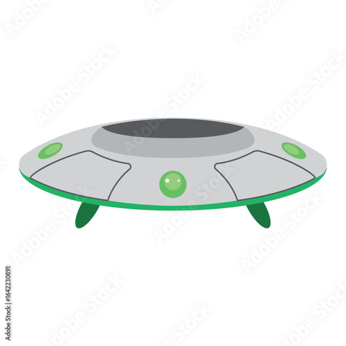 Green UFO flying saucer. Vector