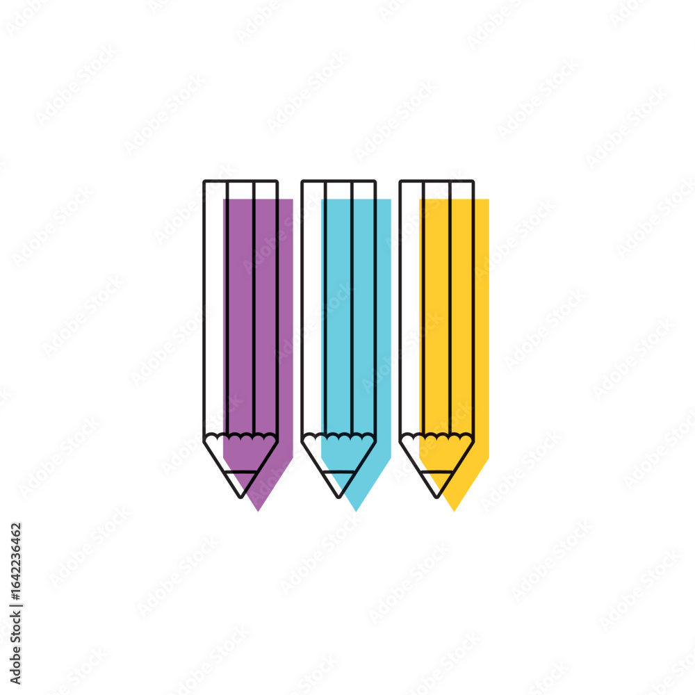 Obraz premium Three pencils outline colorful. Vector