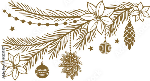 Christmas Decorative Clip Art, Poinsettia, Stars, and Pinecones for Holiday Invitations, Cards, and Decorations