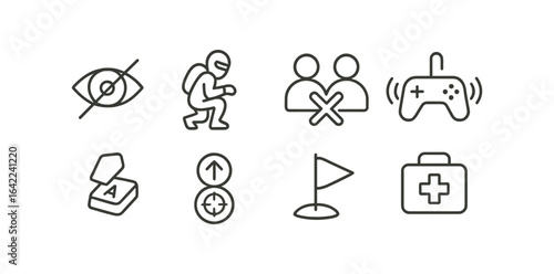 Gaming, fitness, and medicine outline icon set. modern style for versatile applications